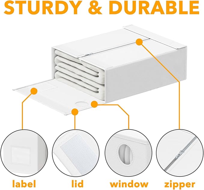 SpaceAid 2 Pack Bed Sheet Organizers and Storage, Foldable Sheet Organizer for Linen Closet, Sheets Set Folder Keeper with Window XL (Queen & King Size) Organizing Bedding Container, White