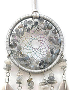 Car Rear View Mirrior Hanging Accessories Gray Dream Catcher Small, Crystals Stones Feather Pendant Interior Rearview Mirror Decoration