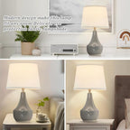 GyroVu 18" Table Lamp Set of 2, Ceramic Table Lamp Classic Beside Lamps Nightstand Lamp Modern Lamp for Living Room, Bedroom & Office Rocker Switch Grey-LED Bulbs Included