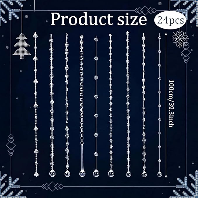 Soulchen 24 Pcs 40 Inch Clear Acrylic Crystal Garland Strands Large Hanging Chandelier Bead Chain String Wedding Icicle Drop Ornaments for Wedding Party Decor