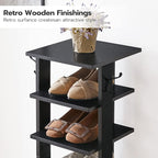 HOOBRO 8 Tiers Vertical Shoe Rack, Wooden Shoe Storage Organizer with Hooks, Narrow Shoe Tower for 8 Pairs, Space Saving, for Entryway, Living Room, Bedroom, Black BK07XJ01