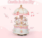 Carousel Music Boxes for Women: 3-Horse Luminous Rotating Musical Boxes Gifts - Color Change LED Lights Musical Gift for Birthday Christmas Pink Music Box