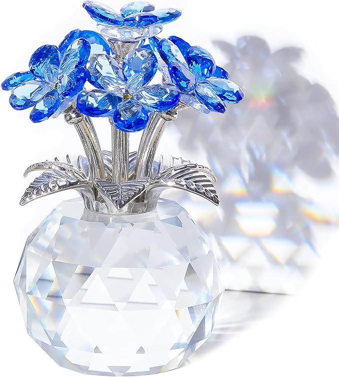 Arikyrist Crystal Forget-Me-Not Bouquet Figurines Gifts for Her Blue Flowers Decoration for Living Room Romantic Presents for Women Mom Friends Birthday Anniversary