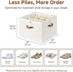 StorageWorks 2 Pack Shoe Organizer for Closet, Foldable Shoe Storage Box with Adjustable Dividers, Fabric Shoes Container, Stackable Storage Bins for Boots, Sneakers, Fits up to 16-32 Pairs, Beige