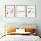 Set of 3 Framed Farmhouse Give it to God and Go to Sleep Signs 11x14” Above Bed Wall Decors for Bedroom Wood Signs (11x14 inches, Brown)