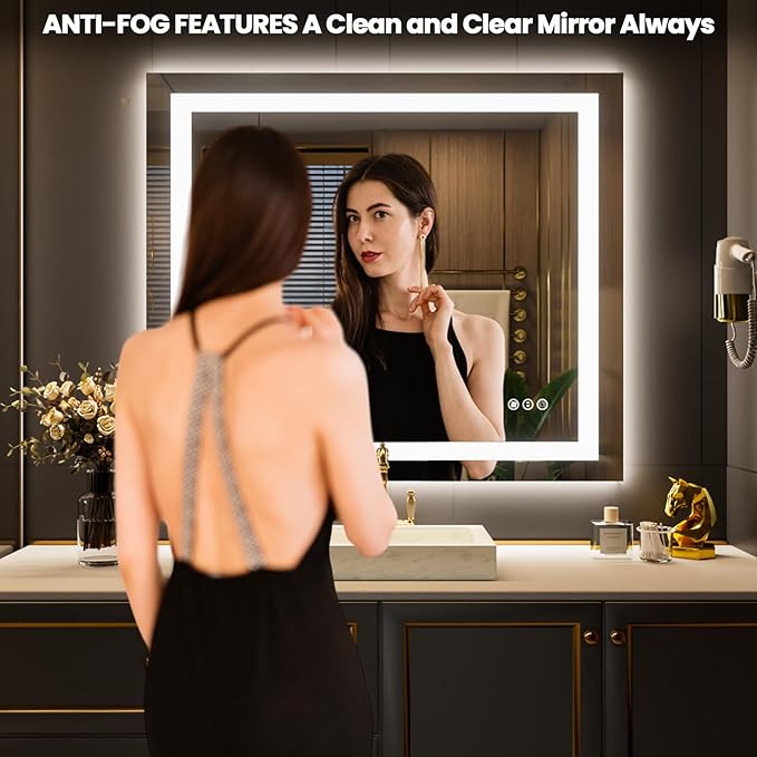 LOAAO 30"x38" LED Bathroom Mirror with Lights, Anti-Fog, Dimmable, Backlit + Front Lit, Lighted Bathroom Vanity Mirror for Wall, Memory Function