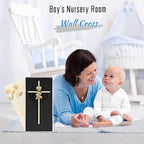 Baby Wall Cross Baptism Gifts for Boys, 7-inch Olive Gold Praying Catholic Boy Baptism Crosses for Christening, First Holy Communion & Baby Dedication Gifts, Baptismal Cross Newborn Nursery Decor