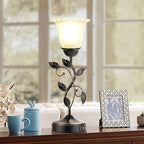 Touch Leaf Bedside Table Lamp with 2 USB Ports Nightstand Lamps | 3-Way Dimmable Vintage Lamps White Glass Shade Vintage Rural Leaf Lamp for Living Room Bedroom Side Table, LED Bulb Included