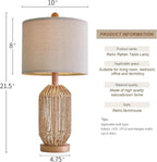 OYEARS 21" Boho Table Lamps Set of 2 for Living Room, Bedside Lamps for Nightstand, Rattan Lamp for Bedroom, Farmhouse Table Lamps for Boho Decor, End Table, Retro, Brown