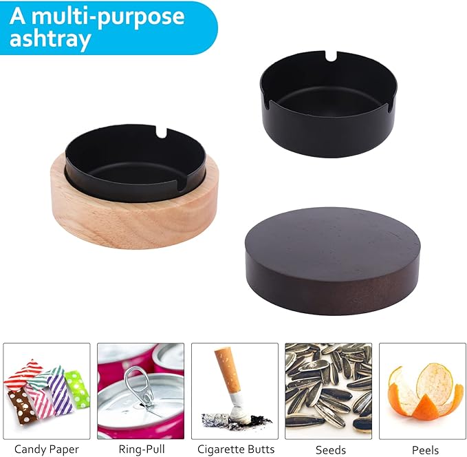 Portable Cool Ashtrays for Cigarettes Ash Tray with Lid FriyGardcn Wooden Ashtray with Cute Decorative Windproof Ash Tray for Home,Patio,Office,Outdoors,Indoor,Parties