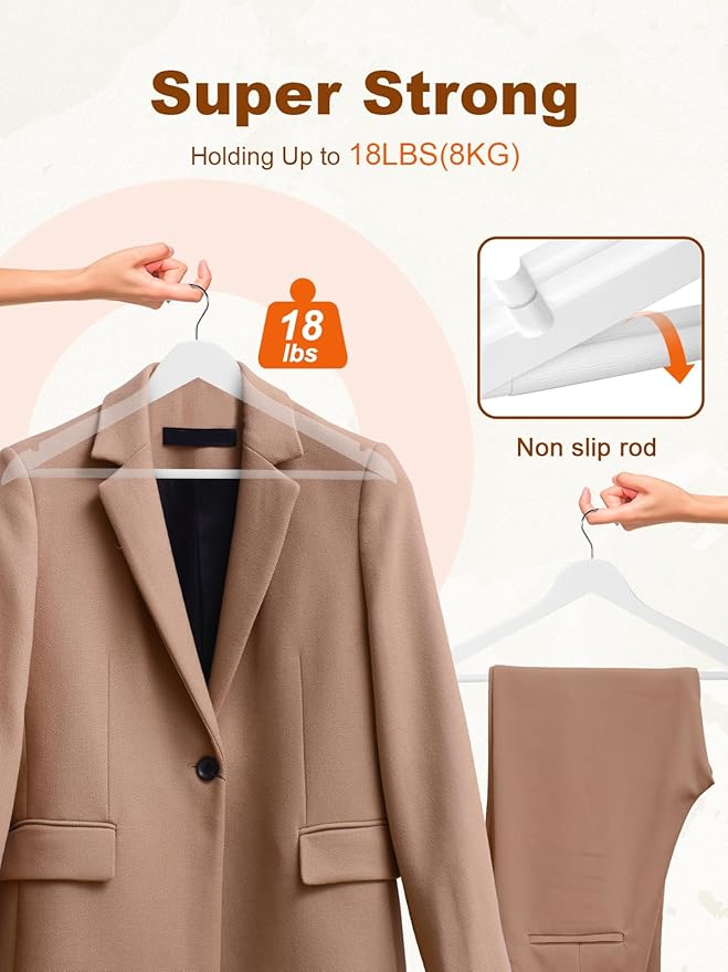 HOUSE DAY White Wooden Hangers 20 Pack, Solid Wood Hanger with Non Slip Pant Bar, Heavy Duty Wooden Coat Hanger for Closet, Smooth Finish Wood Clothes Hangers for Shirts, Suits Jackets, Dress
