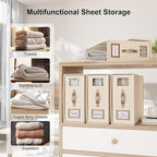 8 Pack Foldable Bed Sheets Set Organizers and Storage(Cal King Size),Linen Fabric Closet Organizers with Window,Folding Bedding Storage Box for Bedsheets and Pillow Cube Organizer-Beige