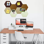 8 Pcs Hexagon Felt Cork Bulletin Board Tiles, Self Adhesive DIY Bulletin Board Pin Board for Office School Home Wall Decor Memos Photos Display (Gradual Brown)