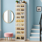 9 Tiers 18 Pairs Foldable Shoe Rack Organizer, Collapsible Shoes Storage Cabinet with Magnetic Doors, No Assembly, Stackable Tall Free Standing Shoe Rack for Closet, Entryway, Living Room