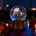 Rose Snow Globe Music Box, Preserved White Rose Flower Musical Snow Globes, LED Light Up Rose Snowglobe Water Globe Romantic Gift for Women Girls in Mother's Day, Anniversary, Christmas