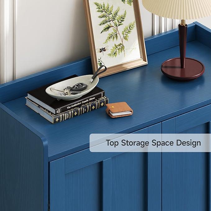 Blue 7+1 Tier Farmhouse Shoe Storage Cabinet - 45" Tall Entryway Organizer with Cross Molding Doors, 3 Adjustable Shelves & Metal Legs, Shoe Rack for Front Door Entrance