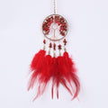 Pretty Jolly Small Tree of Life Crystal Stone Dream Catchers Red Feathers Mini Dreamcatchers for Cars Rear View Mirror Hanging Decoration Good Luck Travel Charm Bedroom Ornaments for Women Girls