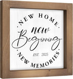 Wooden New Home Sweet Home Sign Decor, 6 Inch New Beginnings Rustic 2025 Housewarming Gifts for Family Homeowner, Indoor Table Tiered Tray Wall Art Shelf Desk Bedroom Farmhouse Decorations