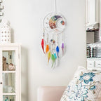 7 Chakras White Dream Catchers Tree of Life Dream Catcher Rainbow Feather Dreamcatcher Wall Decor with Healing Crystal & Fluorite Wall Art Hanging for Bedroom Home Decor Bless Gift Wedding Garden