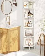 IBUYKE 5 Tier Corner Shelf Stand,Industrial Corner Display Rack,Corner Bookshelf for Living Room, Bedroom, Kitchen, Home Office, White WBC010W