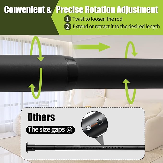 Closet Rod, 17 to 87 Inch Closet Rods 1.3 Inches Heavy Duty Closet Rod Adjustable Closet Rod Closet Rods for Hanging Clothes and Heavy Duty Clost Rod Bracket Closet Rod Support (Black)