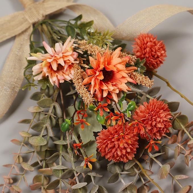 Artificial Floral Teardrop Swag for Front Door Decoration Floral Flower Teardrop Wreath for Easter Window Cafe Farmhouse Wall