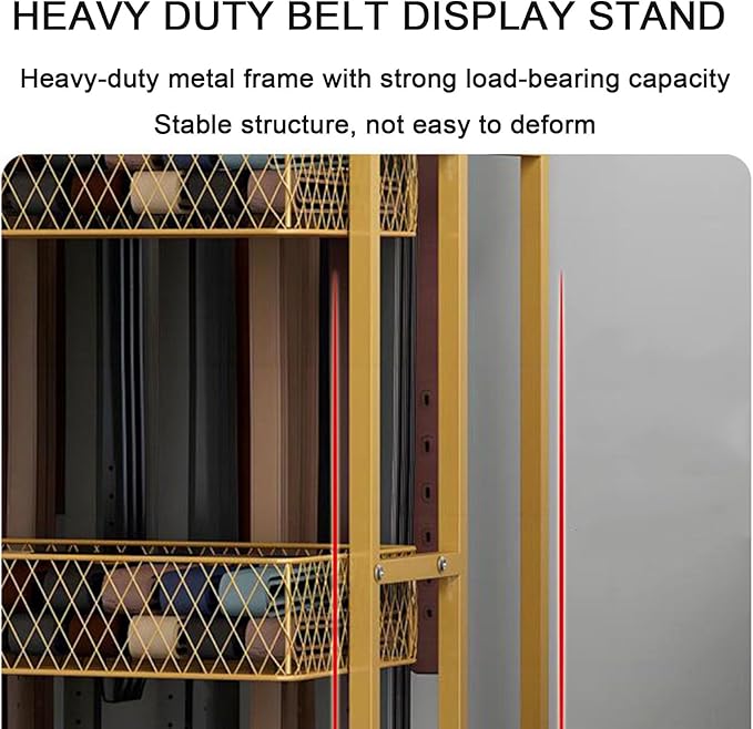 Heavy Duty Belt Display Stand, Metal Belt Rack with 360° Rolling Wheels, Multi-Functional Accessory Display for Belts/Scarves/Wallets, Retail Belt Organizer for Store/Closet/Boutique
