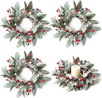 4 PCS Patriotic 4th of July Hanging Wreaths for Cabinets Small Independence Day Wreaths for Front Door with Red White Blue Berries & Lamb's Leaves Memorial Day Labor Day Mini Wreath for Home Decor