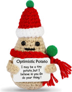 DAFURIET Positive Christmas Potato, 3 inch Knitted Wool Doll with Card for Cheer Up Gifts and Party Decorations, Cute Wool Potato Crochet Doll for Birthday Gifts (Christmas Potato)