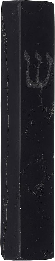 A&S Mezuzot Quartz Mezuzah Case with Engraved Shin Design Easy Peel and Stick Judaica Door Mezuza (Black Quarts, 6 Inches)