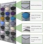Unjumbly Baseball Hat Rack, 24 Pocket Over-The-Door Hat Organizer with Clear Deep Pockets to Display Baseball Caps Collection, Complete with 3 Over Door Hooks (Grey, 24 Pockets)