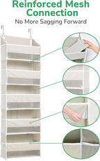 ULG 1-Pack Over Door Organizer with 5 Large Pockets 10 Mesh Side Pockets, 44 lbs Weight Capacity Hanging Storage Organizer with Clear Window for Bedroom Bathroom Kitchen, RV, Camper, Beige