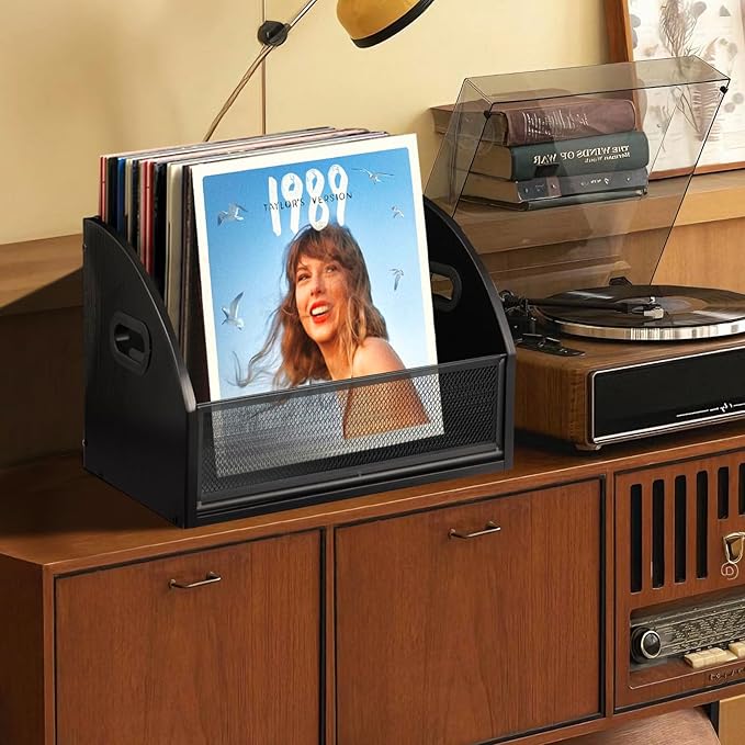 Vinyl Record Storage, Vinyl Record Album Holder, Modern Album Storage Record Case Box, Record Box Case Crate, Wooden LP Record Crate, Record Organizer for Home Decor and Collection Display