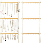 Hanging Jewelry Organizer Macrame Necklace Holder, with 30 Hooks, Over Door Necklace Rack, Wall Mounted Jewelry Hanger with Tassel Boho for Necklace Headband Bow Earring Bracelet