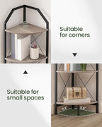 CHOEZON 4-Tier Corner Shelf, Industrial Corner Bookshelf, 47.6" Corner Storage Stand, Plant Stand Display Shelf, Corner Bookcase for Bedroom, Living Room, Home Office, Greige and Black TCJ09BG