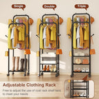 Furologee Clothing Racks for Hanging Clothes, Portable Rolling Garment Rack, Sturdy Metal Freestanding Clothes Rack with Wheels, Double Rods Wardrobe Racks for Bedroom Laundry Living Room