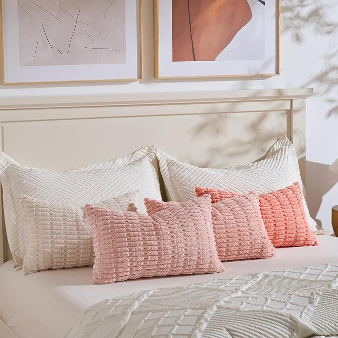 Fancy Homi 4 Packs Decorative Throw Pillow Covers for Living Room Couch Bed, Modern Farmhouse Boho Home Décor Accent Cushion Case, 24" x 16", Pink Series