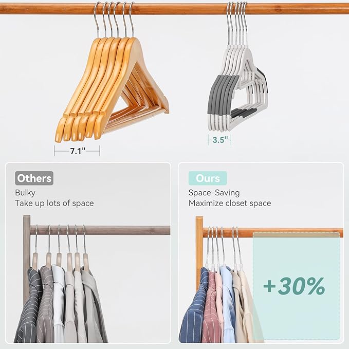 50 Pack Non-Slip Plastic Hangers with Tie Rack, Slim Space-Saving Clothes Hangers – Heavy Duty Plastic Hangers for Suit, Shirts, Pants, Dorms & Home Organization, White and Dark Gray