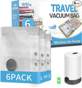6 Packs Vacuum Bags for Travel with Rechargeable Pump, 3 Sizes Vacuum Seal Bags for Clothing, Compression Vacuum Travel Bags for Luggage, Vacuum Packing Bags for Closet Organization