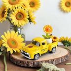 Sunflower Truck Decor, Yellow Vintage Pickup Truck with Sunflower Arrangement, Rustic Farmhouse Summer Tiered Tray Decor, Kitchen Table Centerpiece, Home Office Shelf Decorations
