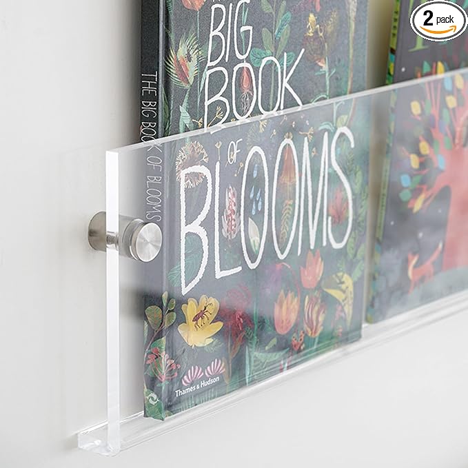 ROYALITA 2-Pack Acrylic Magazine Holder Vinyl Records Holder, Display Floating Nursery Bookshelves Wall Decor Hanging Magazine Holder for Waiting Room, Living Room