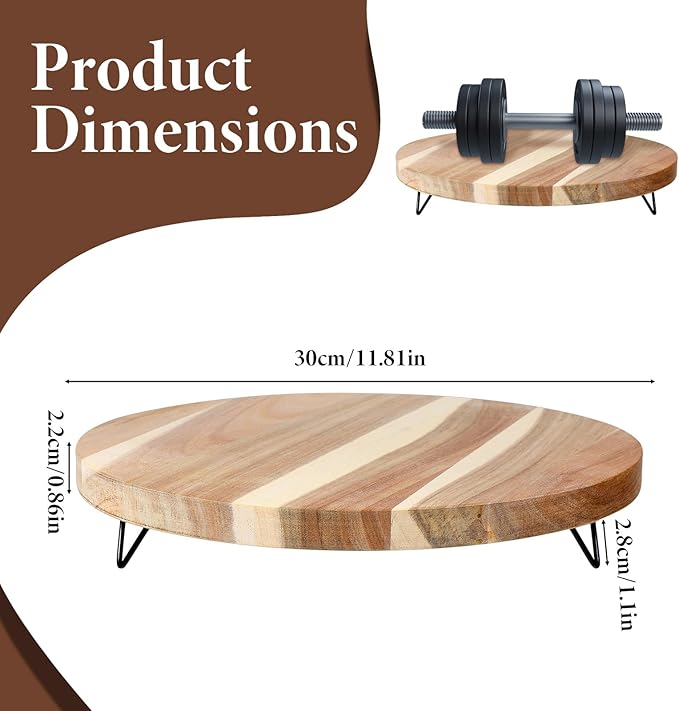 12 Inch Decorative Round Wood Riser for Display, Acacia Wood Pedestal Tray, Farmhouse Kitchen Decor Tray, Wooden Pedestal Stand for Home Decor, Kitchen Counter, Bathroom Countertop