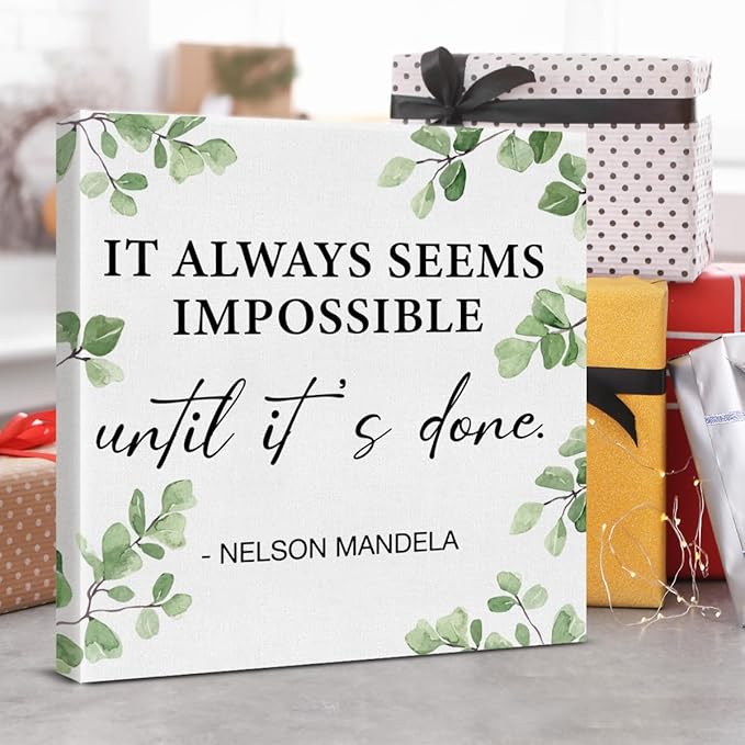 Inspirational Wall Art Motivational Painting Wall Decor for Office Living Room Bedroom, It Always Seems Impossible until It's Done Canvas Posters Art Work Gift (8 X 8 Inches, Framed)