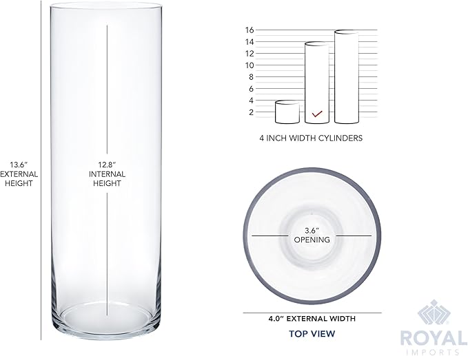 Royal Imports Flower Glass Vase Decorative Centerpiece for Home or Wedding - Cylinder Shape (4" Wide x 14" Tall, Clear)