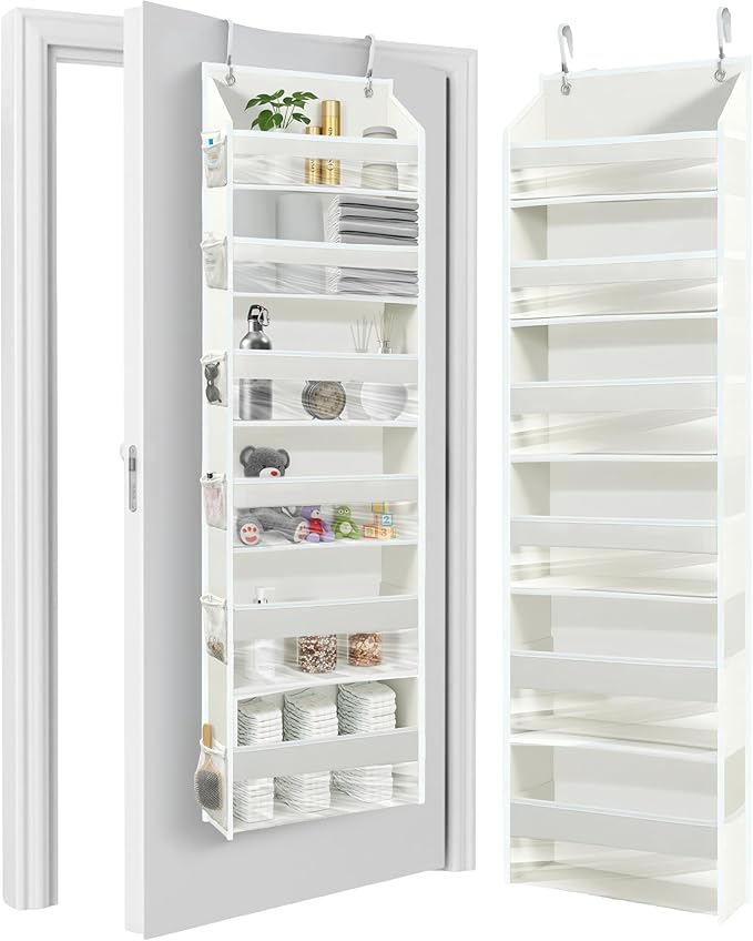 HOMELUX THEORY UPGRADED 6 Tiers Over The Door Organizer Hanging - 100D EXTRA THICK & 50lbs HUGE CAPACITY, 12 Side Mesh Pockets Over The Door Shoe Organizer, Hanging Closet Organizer (Ivory, 1pc)