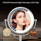 Professional 8.5" Large Lighted Makeup Mirror with Brighter Lights, 1X/10X True HD Magnifying Mirror with 3 Color Dimmable Lights, 90 Shadowless LEDs, 360°Swivel Seamless Vanity Mirror, Pearl Nickel