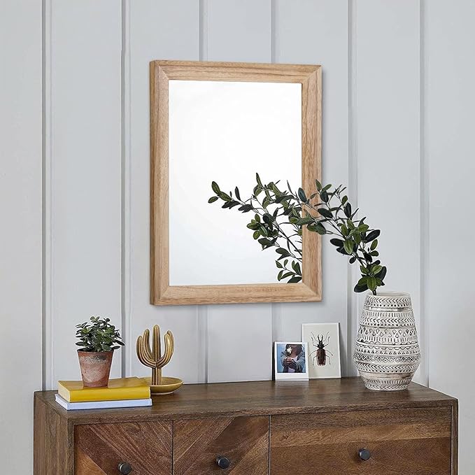 AAZZKANG Rustic Mirrors for Wall Rectangle Wooden Frame Hanging Mirror for Bedroom Bathroom Living Room Entryway Small