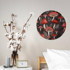 Wall Picture, with Red Mushrooms Printed Circular Iron Hanging Picture,Wall Art Decor,Home for Bedroom Living Room Bathroom Decor,Iron Painting 11.8X11.8 in