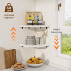 Fun Memories Corner Shelf Wall Mount Set of 2 - Solid Oak Wood Floating Corner Shelf with Cable Hole, 10in Rustic Design for Bedroom, Living Room, Kitchen (White)
