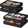 Lifewit Under Bed Shoe Storage Organizer 4 Pack(2x12 Pairs+2x4 Pairs), 4.3" Tall Fabric Shoes Container Box, Foldable Closet Shoe Bag with 2 Reinforced Handles and Clear Cover, Black